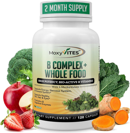 MoxyVites Vitamin B Complex – Methylated B Vitamins with Whole Foods, Vegan, 120 Capsules