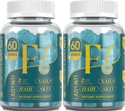 Lazpowfi Biotin Gummies - Hair, Skin and Nails Vitamins, Vegan, Blueberry, 60-Day Supply