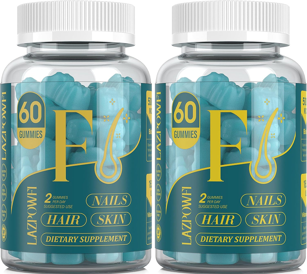 Lazpowfi Biotin Gummies - Hair, Skin and Nails Vitamins for Men & Women, Vegan Vitamin B7, Supports Normal Hair and Nails, 90 Day Supply - Blueberry - 3 Pack - görsel 8