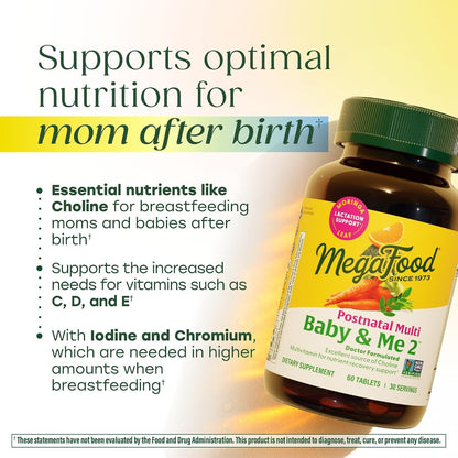 MegaFood Baby & Me 2 Postnatal Vitamins - 120 Tablets (60 Servings)