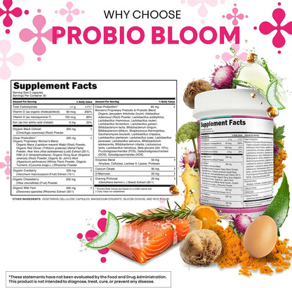 Clean Nutraceuticals ProbioBloom Probiotics for Women with D-Mannose & Cranberry - 60 Capsules