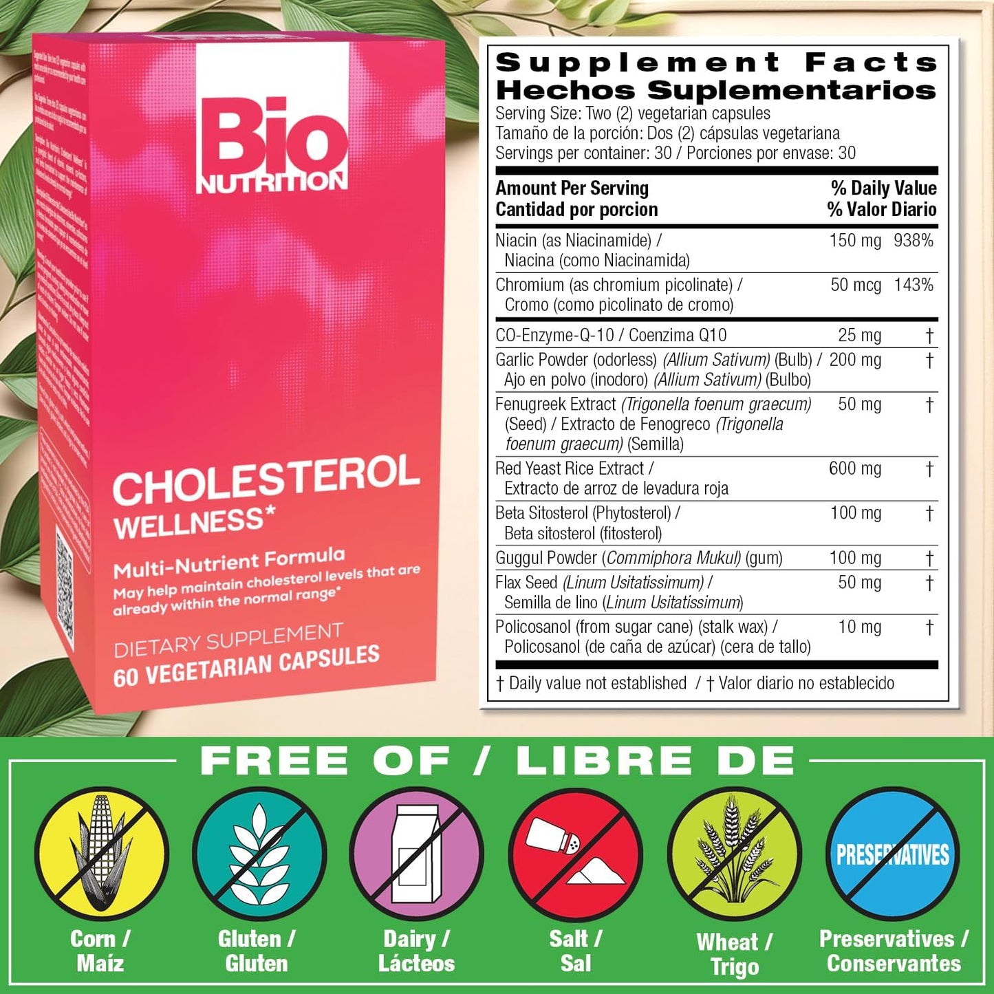 Bio Nutrition Chlolesterol Wellness 60 Vegetarian Capsules | Natural Formula - görsel 2