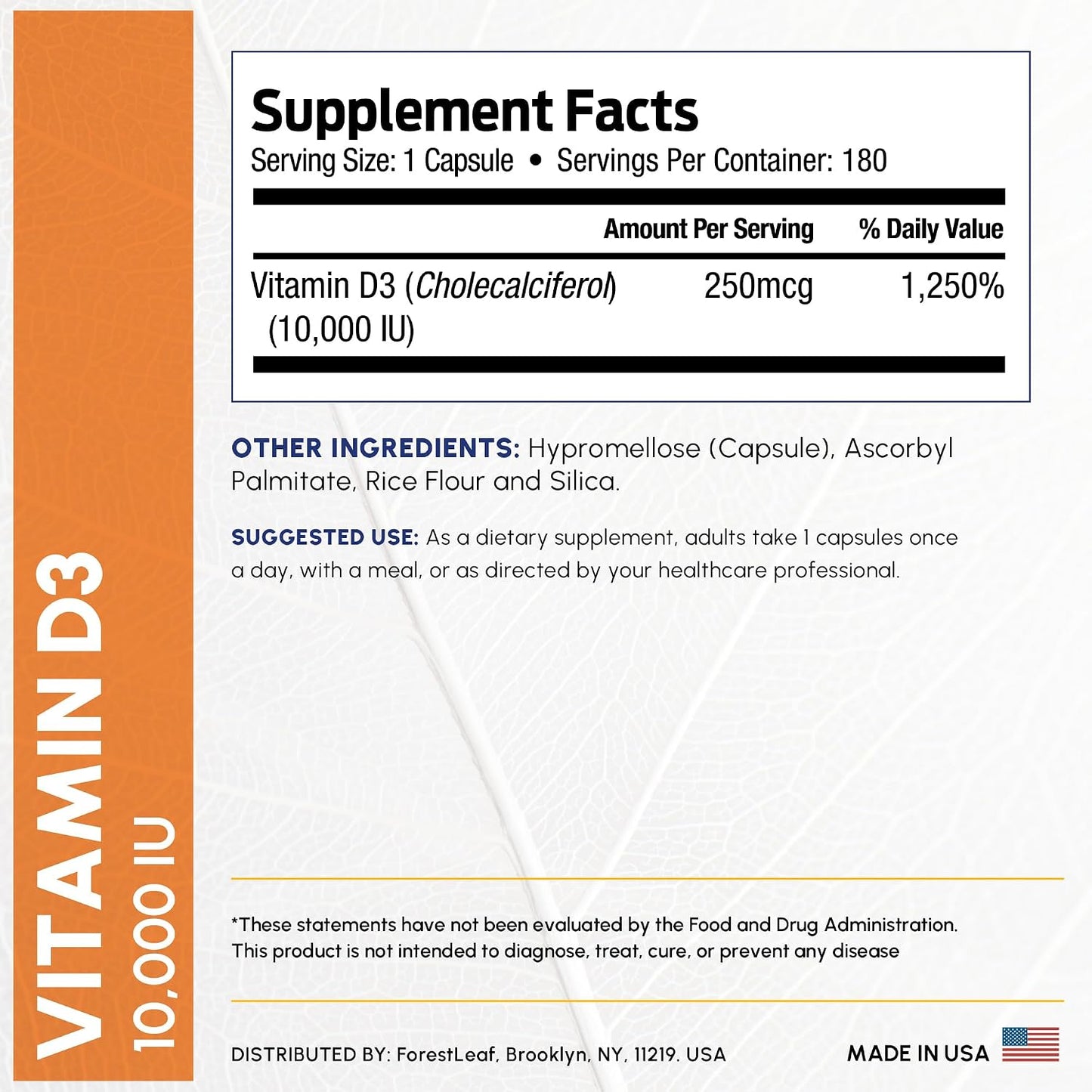 ForestLeaf Vitamin D3 10,000 IU – High Potency Vitamin D Supplement for Immune, Bone, and Teeth Health, 180 Capsules (6-Month Supply) - görsel 4