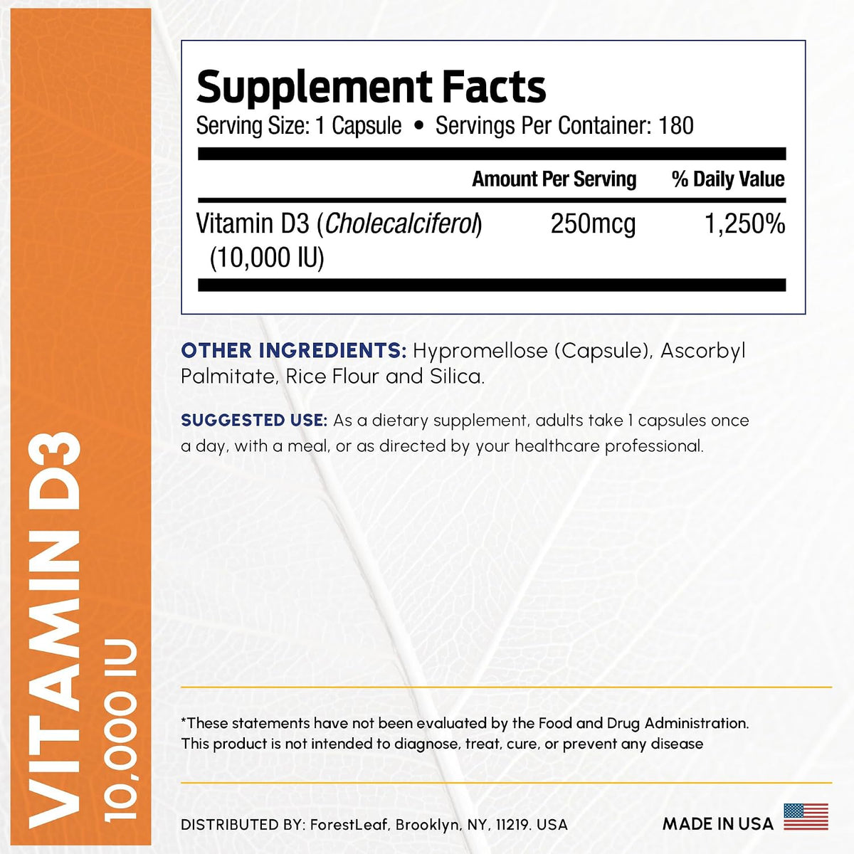ForestLeaf Vitamin D3 10,000 IU – High Potency Vitamin D Supplement for Immune, Bone, and Teeth Health, 180 Capsules (6-Month Supply) - görsel 4