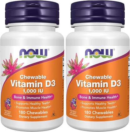 NOW Foods Supplements, Vitamin D-3 1,000 IU, Natural Fruit Flavour, Structural Support*, 180 Chewables