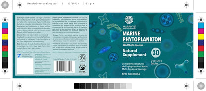 MARPHYL Marine Phytoplankton Wild Multi Species Food Supplement - 150 mg per Capsule - Organic - 30 Vegan Capsules