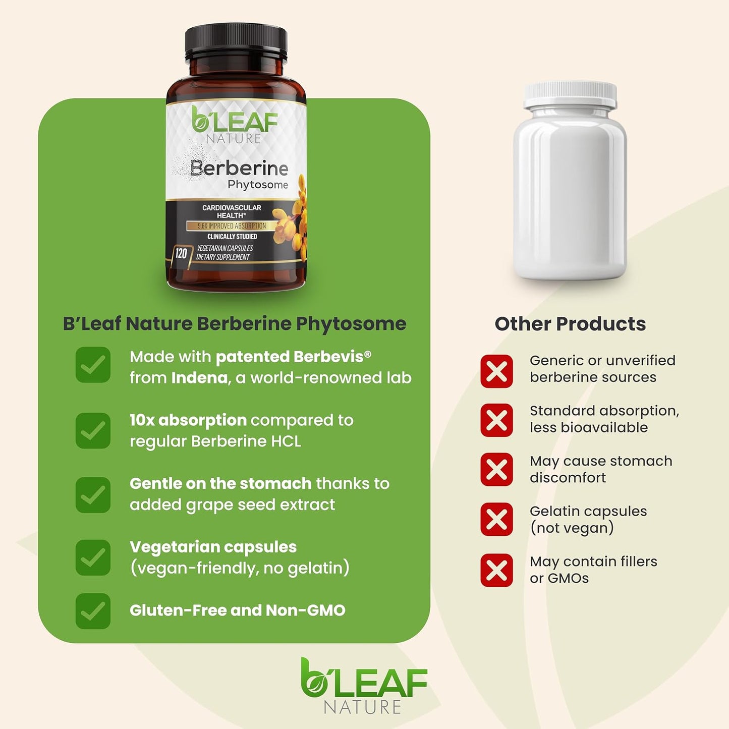 B'Leaf Nature Berberine Phytosome, 120 Capsules – 1100mg Berberine Supplement for Metabolic and Heart Health – Vegan, Gluten-Free, Non-GMO Berberine Phytosome Capsules for Immune Support - görsel 4