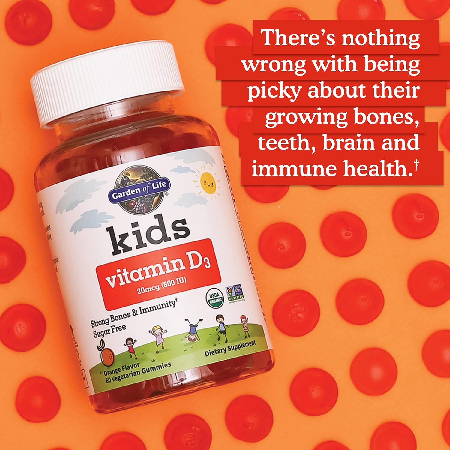 Garden of Life Kids Vitamin D3 Gummies, Orange, 20 mcg (800 IU), 60 Vegetarian Gummies - görsel 2