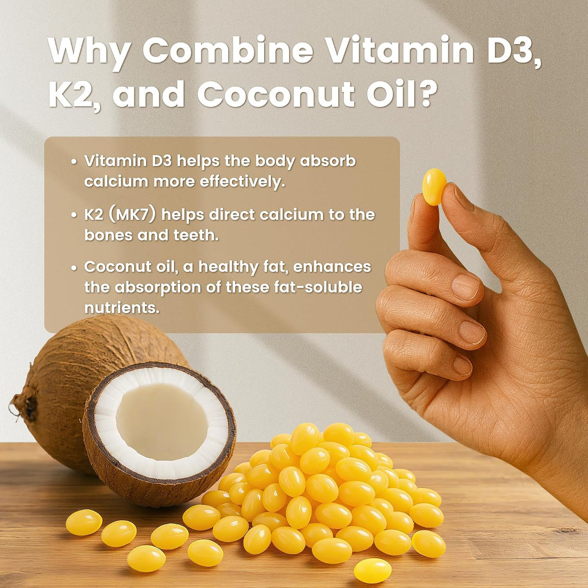 VEV Corefeel Vitamin D3 K2, 5000 IU D3 & 100mcg K2 (MK-7), 300 Soft gel capsules - görsel 4