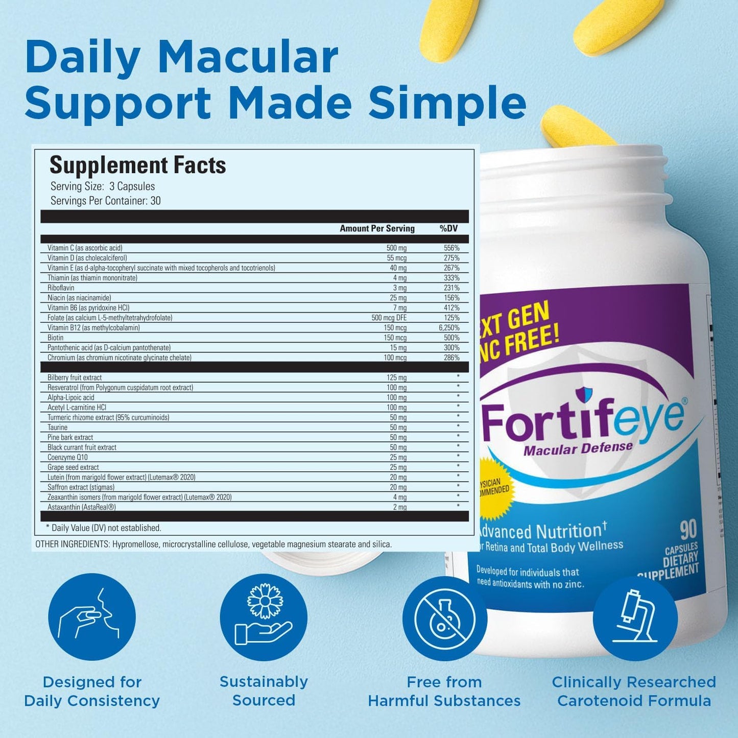 Fortifeye Macular Defence Multivitamin - All-Natural Eye & Body Supplement with Lutein & Zeaxanthin, 90 Tablets - görsel 4