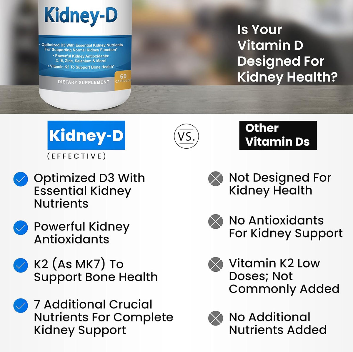 Kidney-D Supplement | Vitamin D3 with 7 Nutrients for Kidney Support - görsel 2