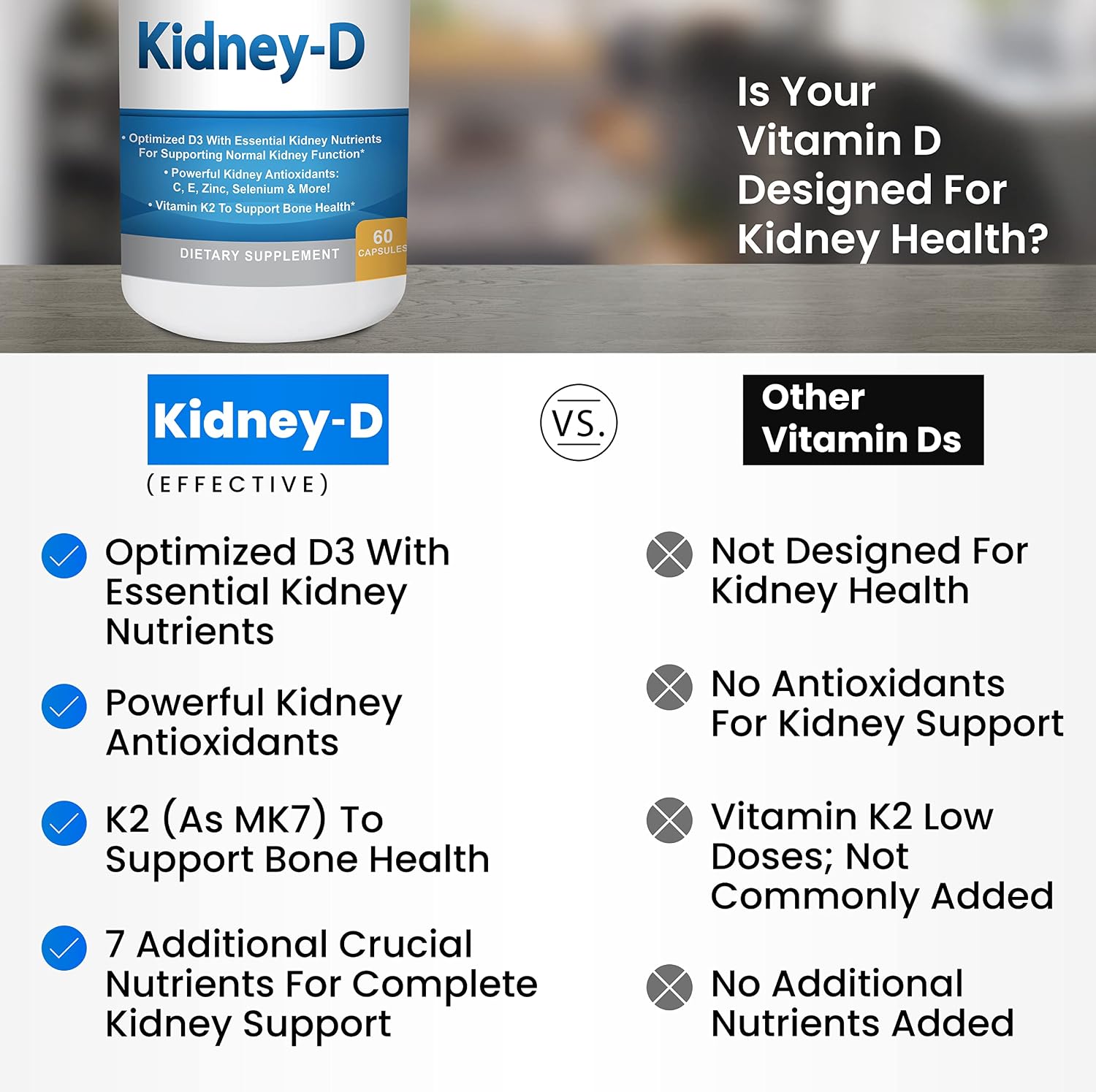 Kidney-D Supplement | Vitamin D3 with 7 Nutrients for Kidney Support - görsel 2