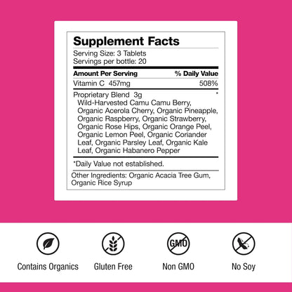 Dr. Schulze's Super-C Plus - High-Potency Vitamin C Supplement with Superfoods - 60 Chewable Tablets (20 Servings)