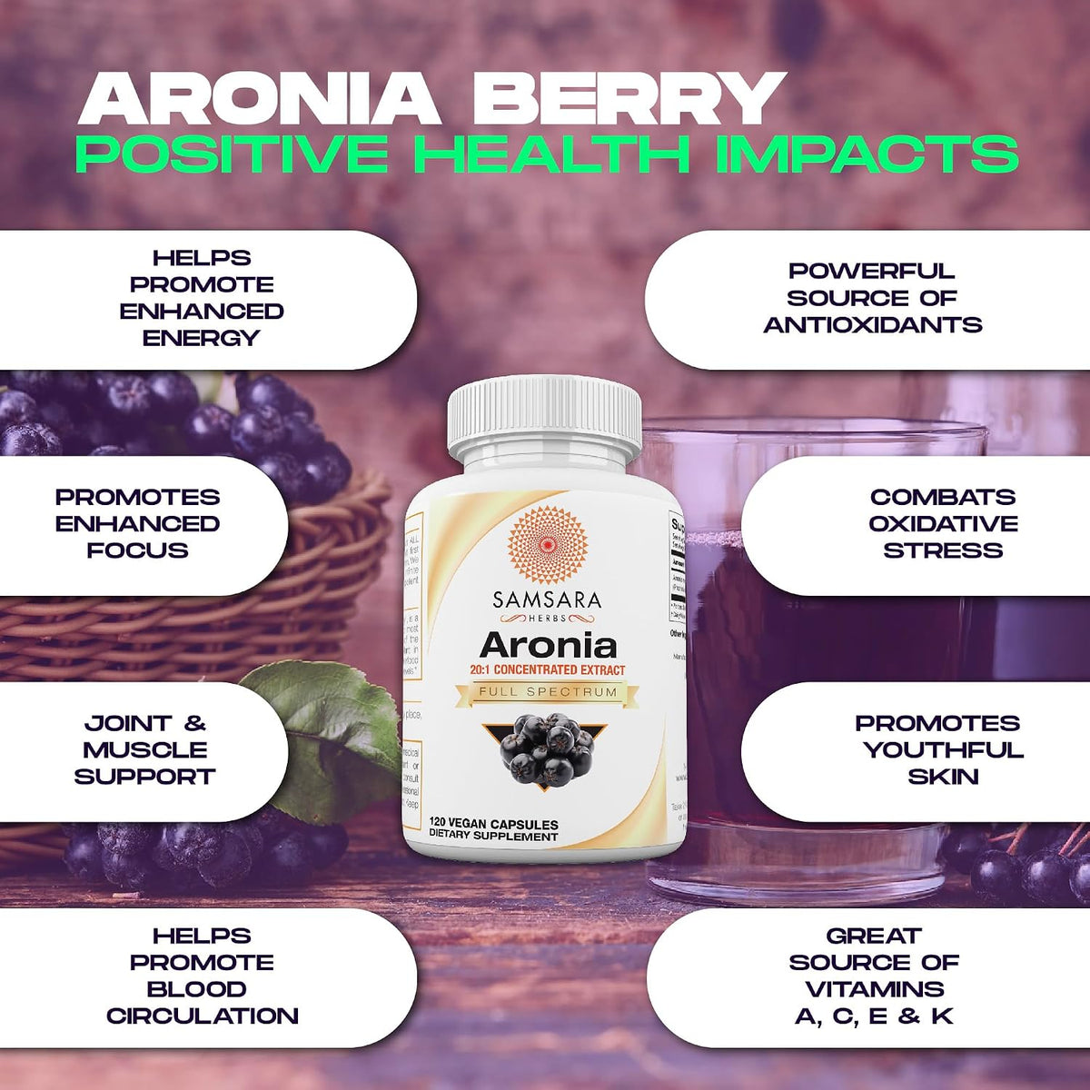 Aronia Berry 20:1 Extract (120 x 500mg Capsules) – Antioxidant, Flavonoids & Polyphenols Supplement – High ORAC – Native American Berry – Improved Wellbeing - görsel 3