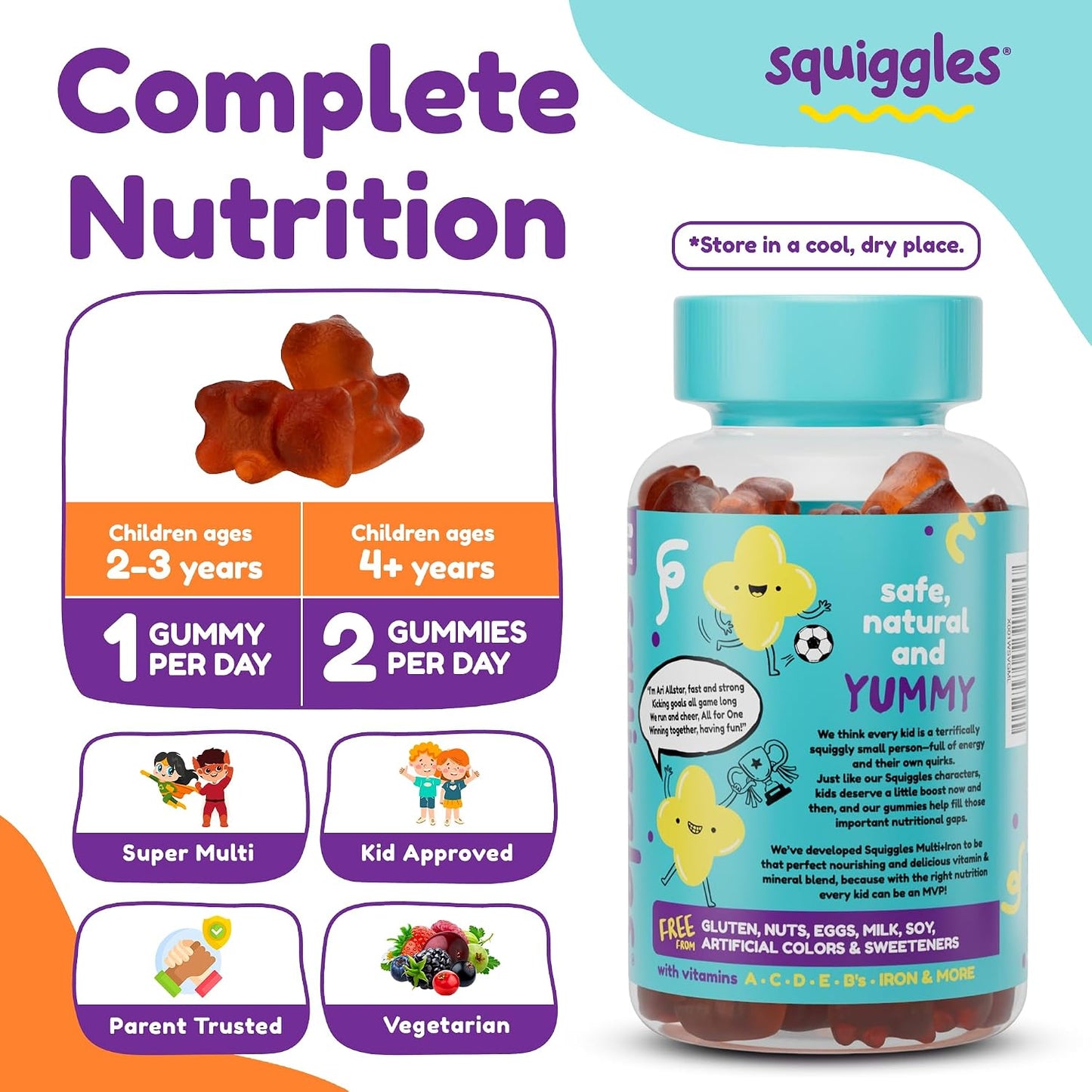 Squiggles Kids Multivitamin + Iron Gummies - Low Sugar, Berry Flavour (100 Count) - görsel 4