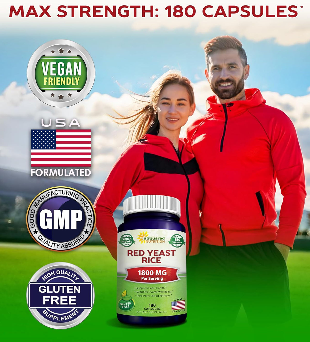 aSquared Nutrition Red Yeast Rice 1800mg - Food Supplement Vegan Capsules to Help Maintain Normal Cholesterol Levels - 180 Veggie Capsules - görsel 2