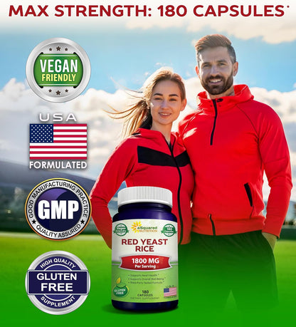 aSquared Nutrition Red Yeast Rice 1800mg - Food Supplement Vegan Capsules to Help Maintain Normal Cholesterol Levels - 180 Veggie Capsules