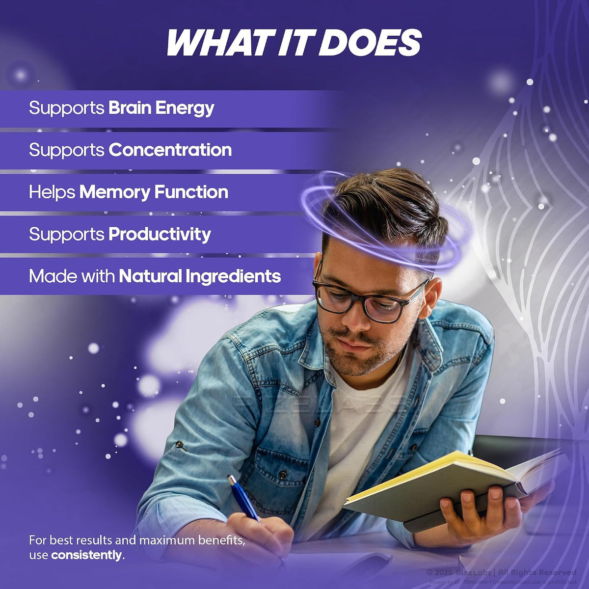 rize labs Neuro Tonix Capsules for Memory and Focus, Advanced Formula Boosts Concentration and Clears Brain Fog - Pack of Five (300 Capsules) - görsel 4