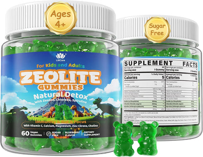LILICARE Zeolite Gummies for Kids & Adults - Sugar Free Detox Supplement with Chlorella, Spirulina, Minerals & Choline - 60 Gummies