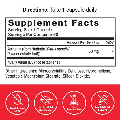 Force Factor Apigenin Food Supplement for Relaxation and Stress Support, Powerful Bioflavonoid and Antioxidant, Apigenin 50mg, Premium Quality, Vegan, Non-GMO, 60 Capsules (Packaging May Vary)