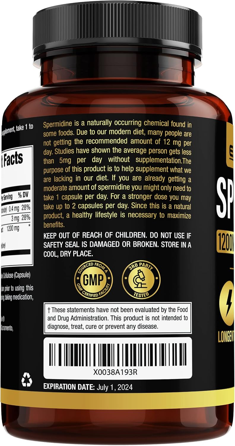 Earth Elixir Spermidine Supplements 1200mg (90 Capsules) – Anti-Ageing – Third-Party Tested (12mg Spermidine Powder) Max Purity – 100% Pure Spermidine – Fermented Wheat Germ Extract – NMN Alternative - görsel 5