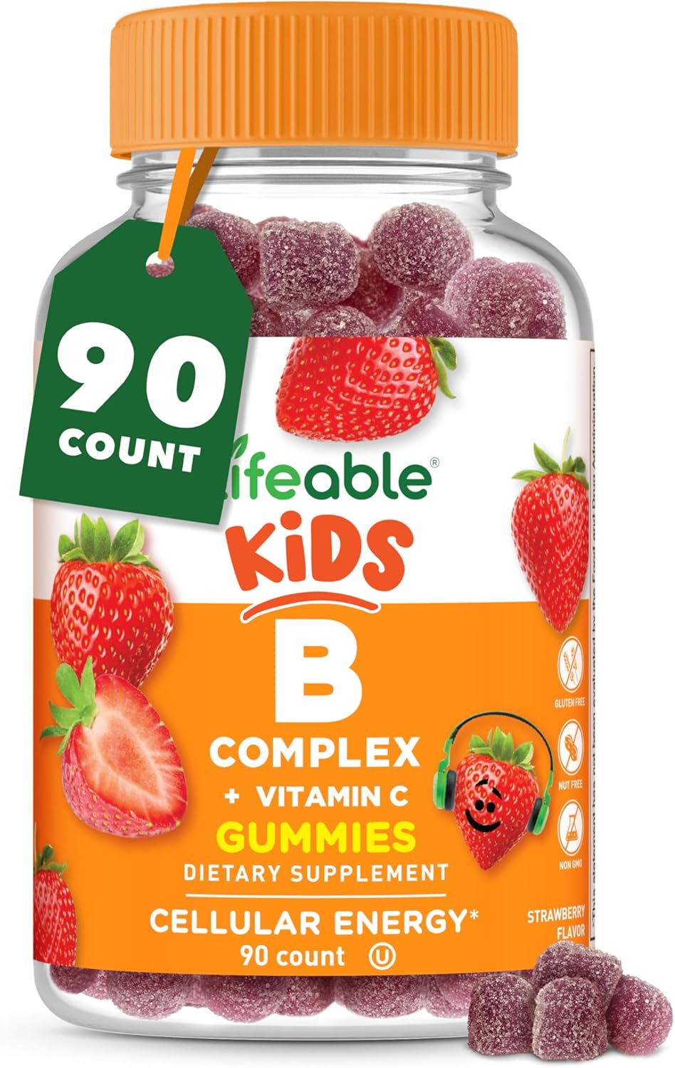 Lifeable Vitamin B Complex for Kids with Vitamin C – Vegan B Complex Gummies – Energy and Nerve Support – 90 Gummies - görsel 1