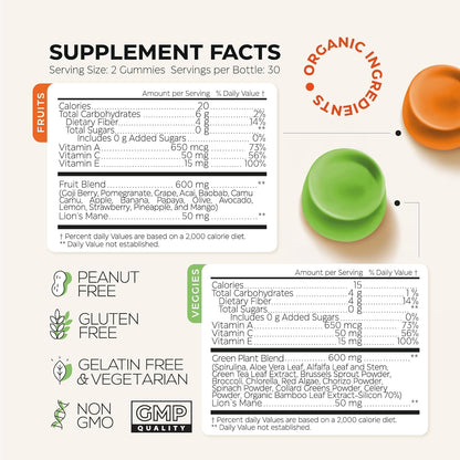 Super Greens + Super Fruits Gummies (120 Count, 2-Pack) - Sugar Free, Vegetarian, Non-GMO