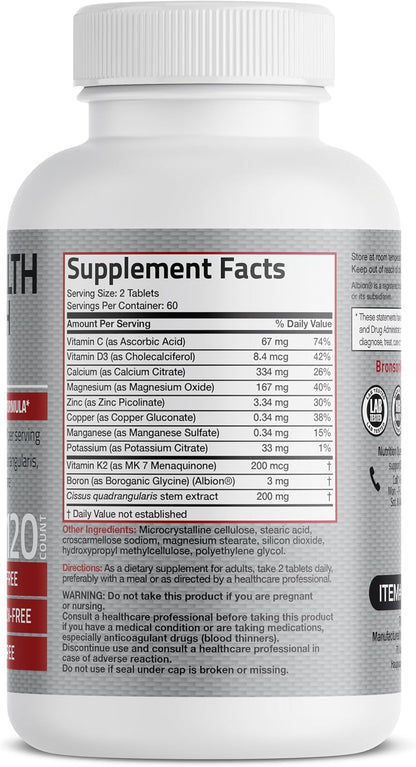 Bronson Bone Health & Strength Complex – High Potency with Vitamin K2 MK-7, Calcium, Magnesium, D3 – 120 Tablets