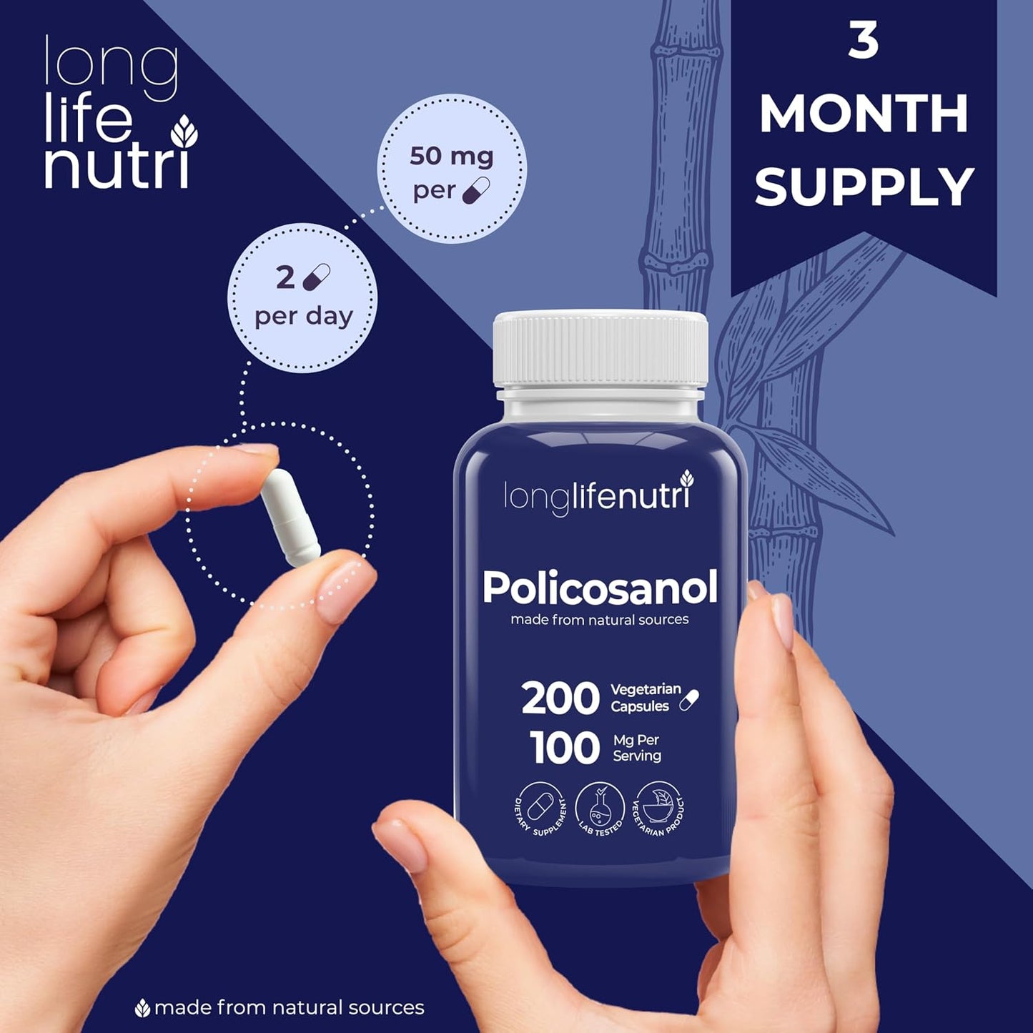 LongLifeNutri Policosanol 100mg - 200 Vegetarian Capsules - görsel 5