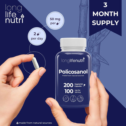 LongLifeNutri Policosanol 100mg - 200 Vegetarian Capsules