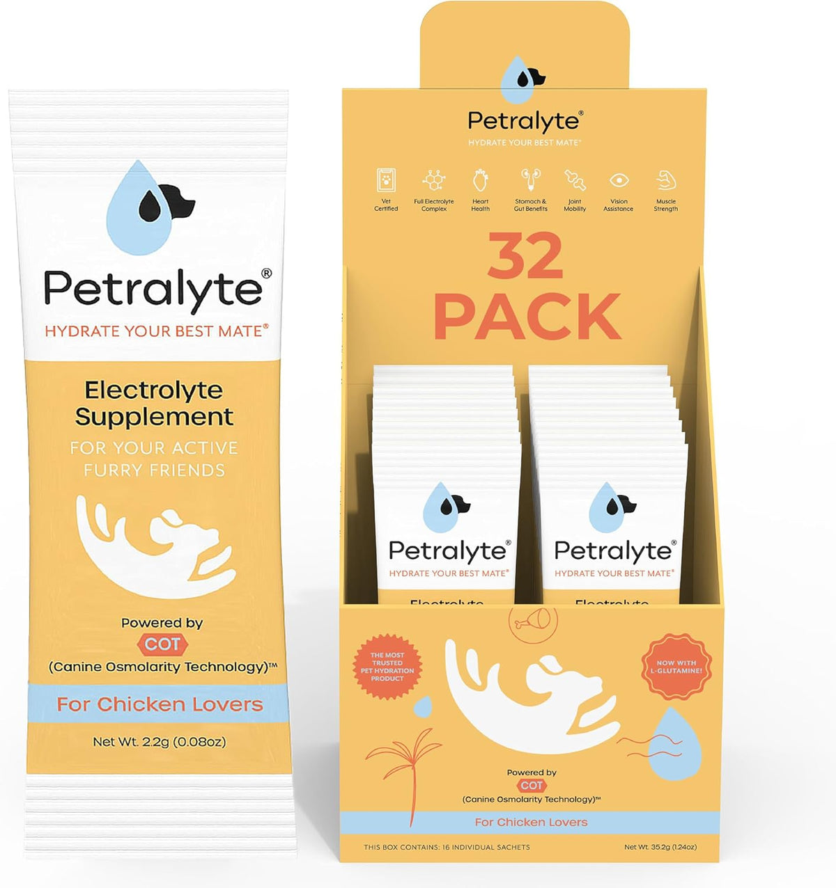 Petralyte Dog Electrolytes and Joint Supplement – Hydration Support with Glucosamine, Chondroitin & More – Chicken Flavour – 32 Packets - görsel 1