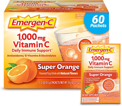 Emergen-C 1000mg Vitamin C Powder for Daily Immune Support, Super Orange Flavour – 60 Sachets