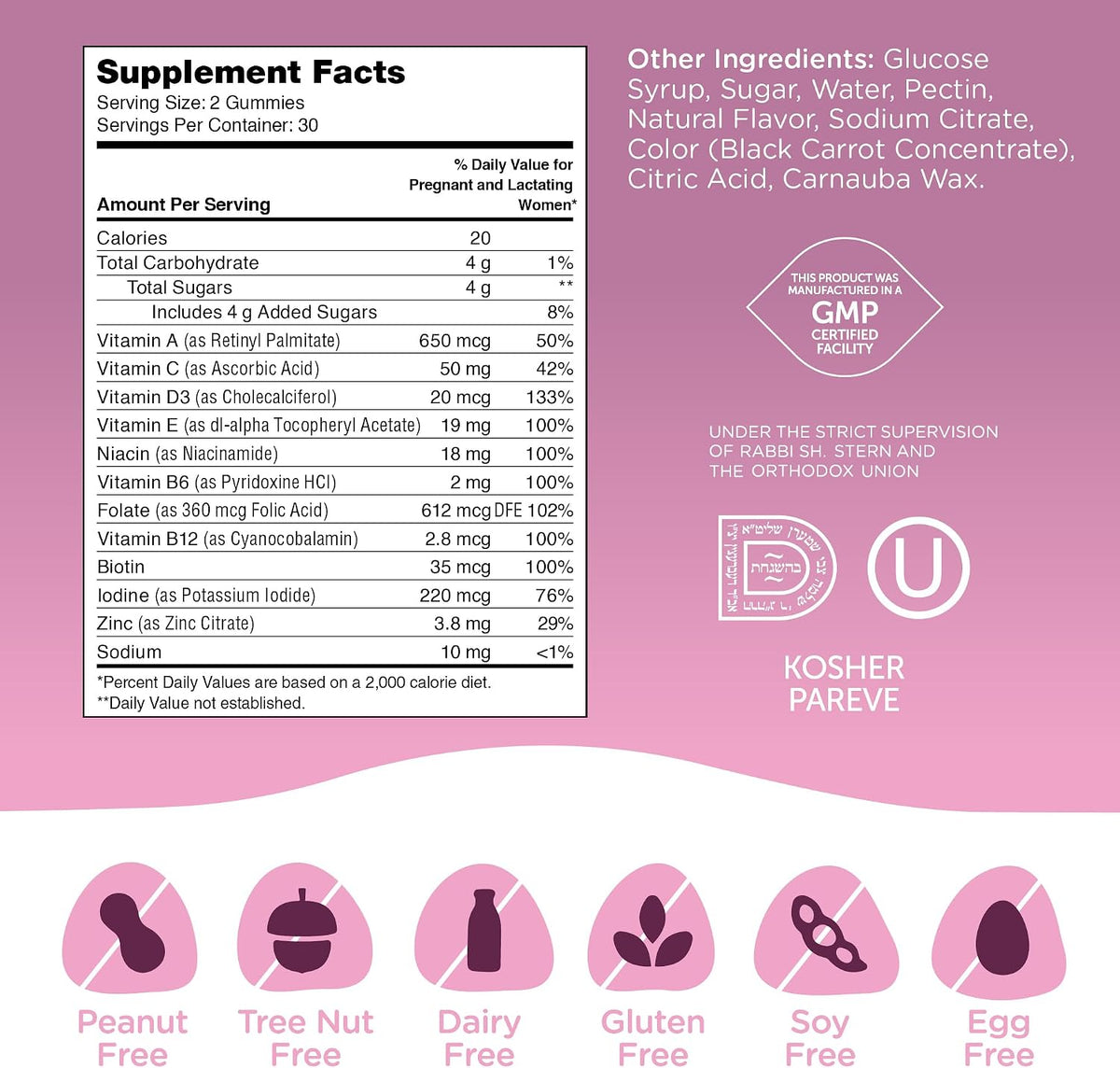 Zahler Prenatal Gummies - 60 Gummies (30 Servings) - Kosher, Gluten-free, Vegetarian-Friendly Grape Flavour - görsel 6