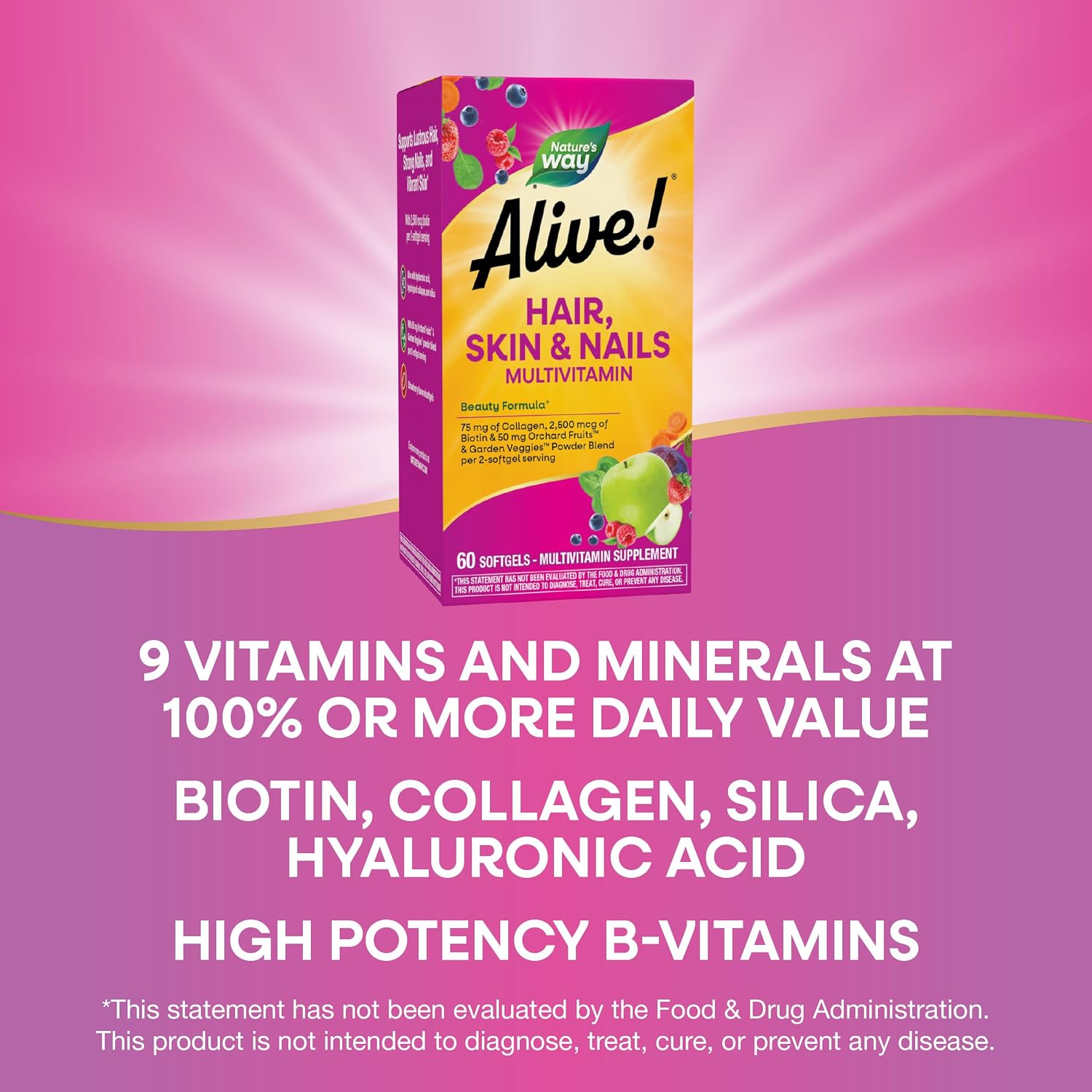 Nature's Way Alive! Hair, Skin & Nails Multivitamin with Collagen and Biotin, 60 Soft gel capsules - görsel 4