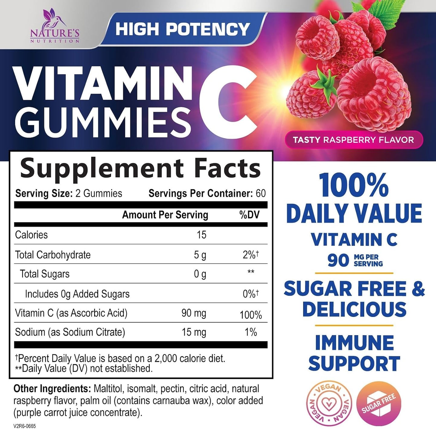 Zero Sugar Vitamin C Gummies - Immune Support and Antioxidant Vitamin C Food Supplement - Vegan, Non-GMO, Dairy and Gluten-free - Raspberry Flavour for Kids and Adults - 120 Count - görsel 2