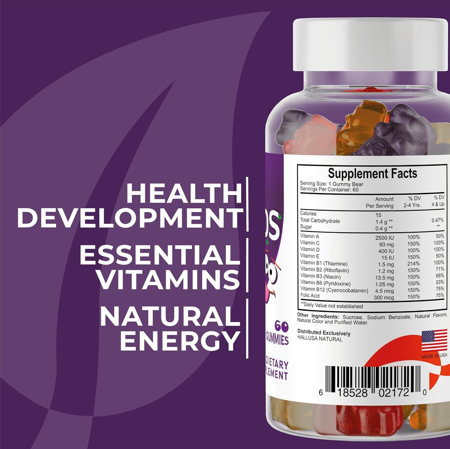 Hallusa Natural Kids Multivitamin Gummies – Immune Support, Energy & Growth for Children - görsel 2