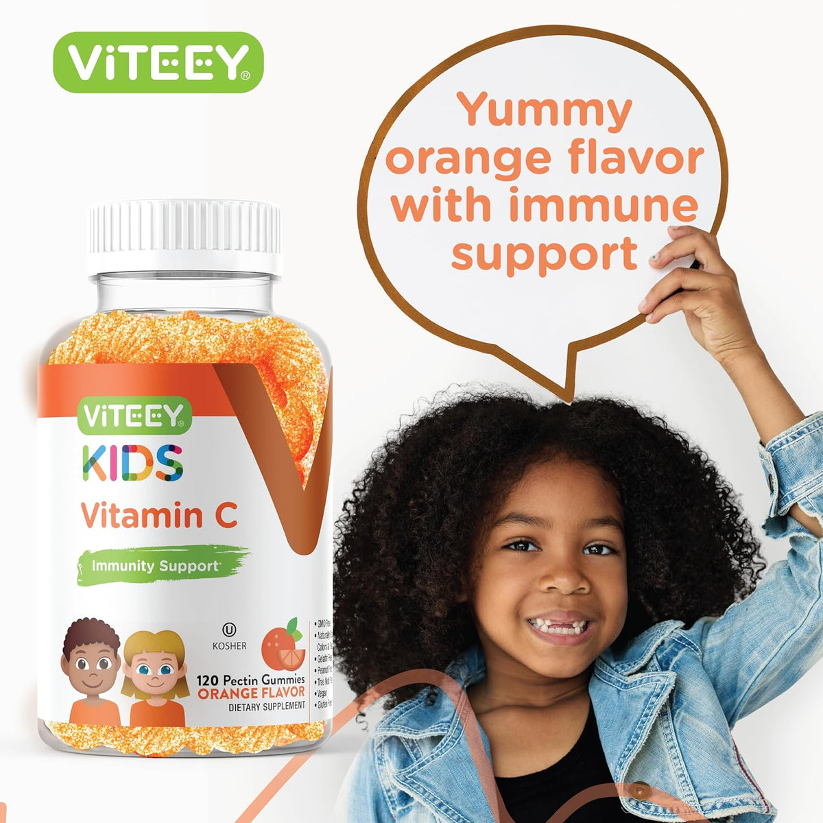Viteey Kids Vitamin C Gummies – Chewable Orange Flavoured Immune Support, 120 Count - görsel 6