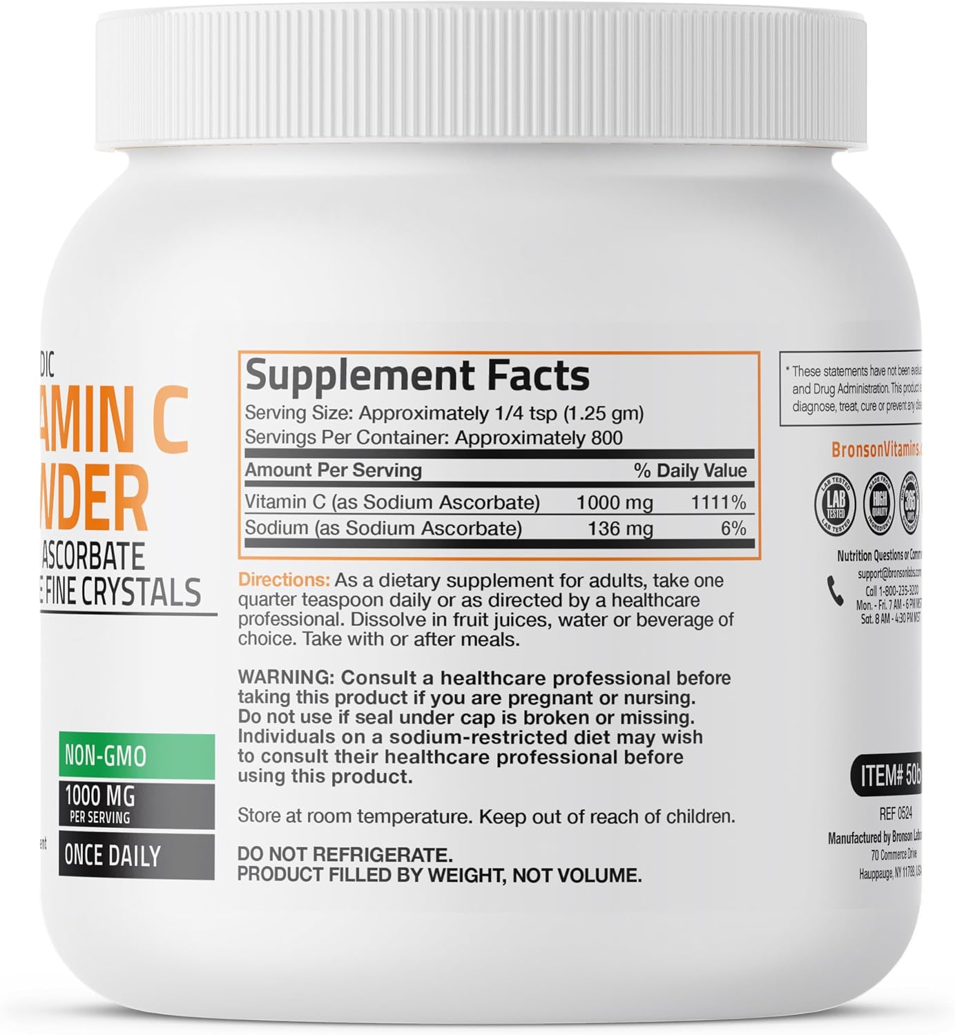 Bronson Non Acidic Vitamin C Powder – Sodium Ascorbate, Non-GMO, 1 kg - görsel 2