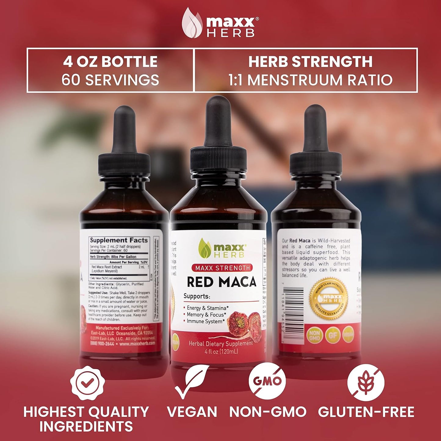 Red Maca Root Extract - Max Strength Liquid Drops, 4 Bottles (240 Servings) - görsel 5