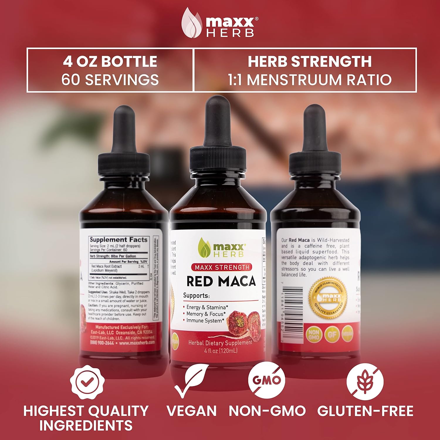Red Maca Root Extract - Max Strength Liquid Drops, 4 Bottles (240 Servings) - görsel 5