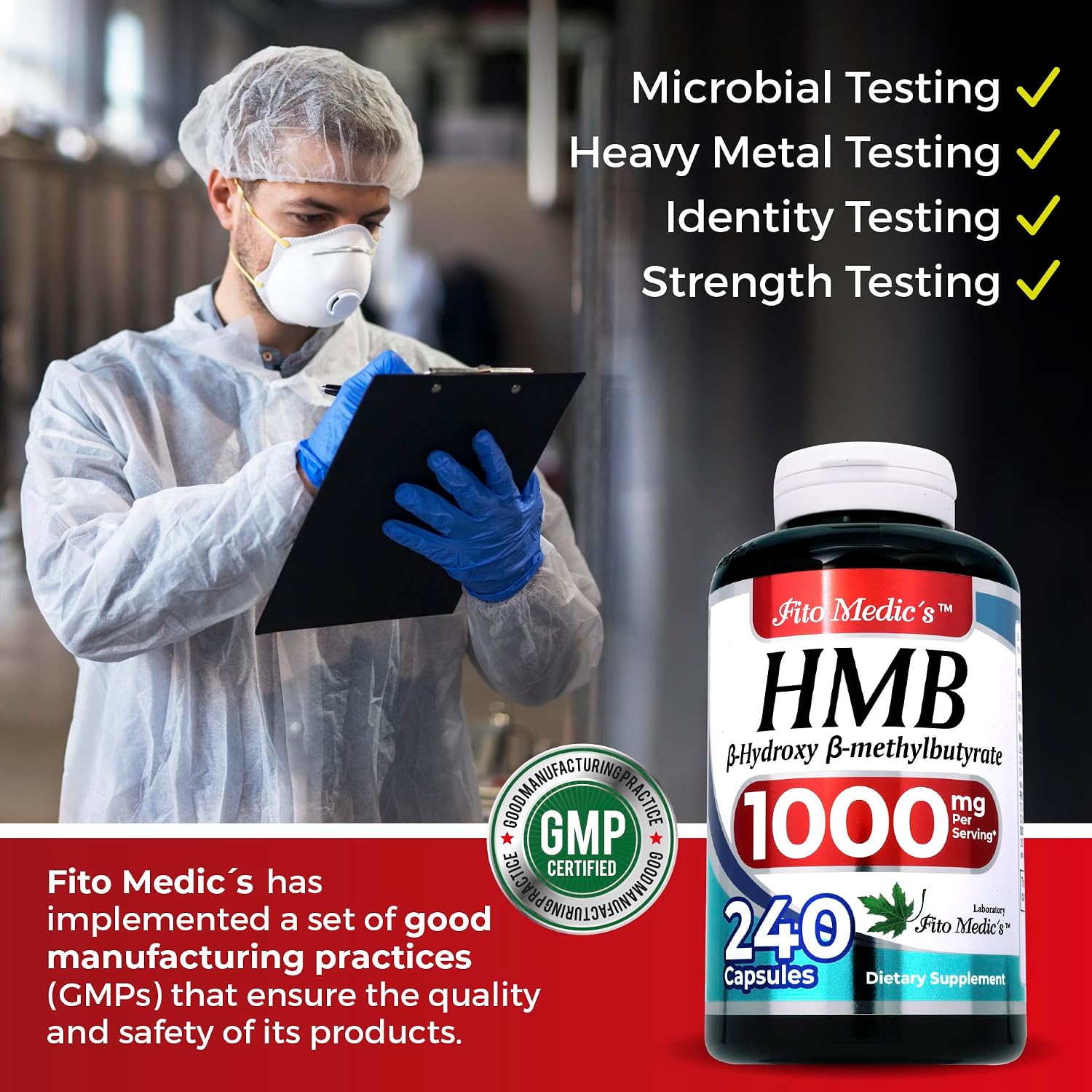 FITO MEDIC'S Lab HMB Supplement - 240 Capsules, 1000 mg Free Acid, Ultra-High Absorption - görsel 5