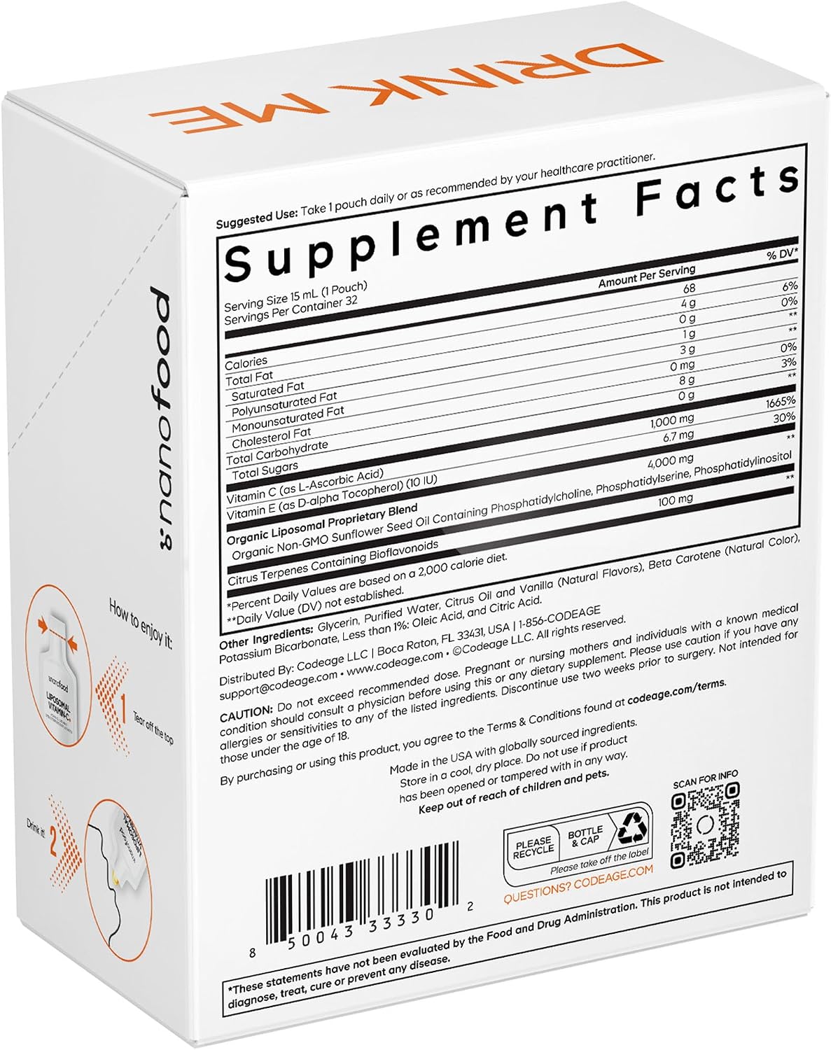 Codeage Liposomal Vitamin C Liquid - 1000mg with Essential Phospholipids, 32 Sachets - görsel 9