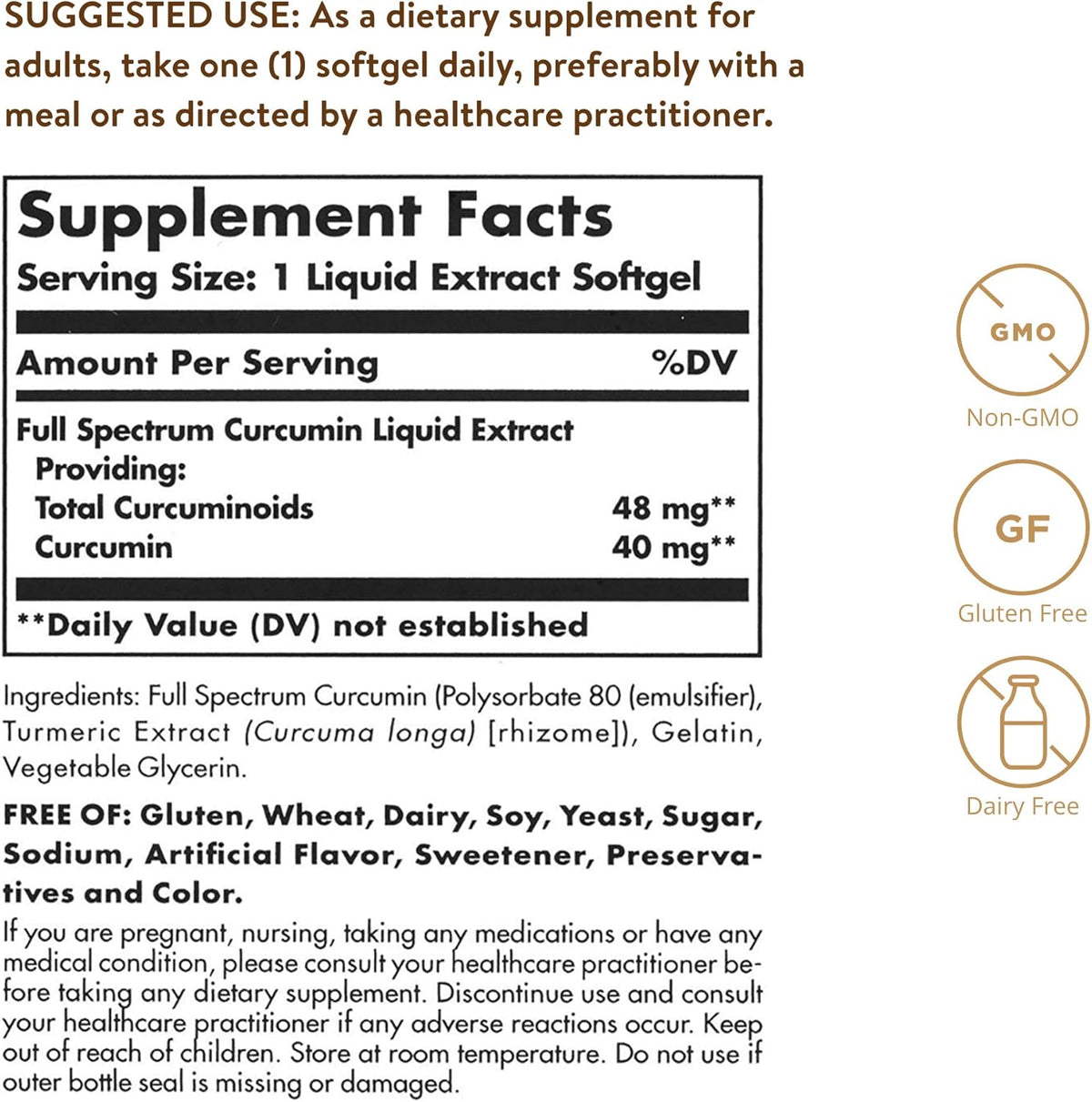Solgar Full Spectrum Curcumin – 105 LiCaps – Superior Absorption – Brain, Joint & Immune Health – Vegan, Gluten-Free, Non-GMO, Dairy-free – 105 Servings - görsel 2