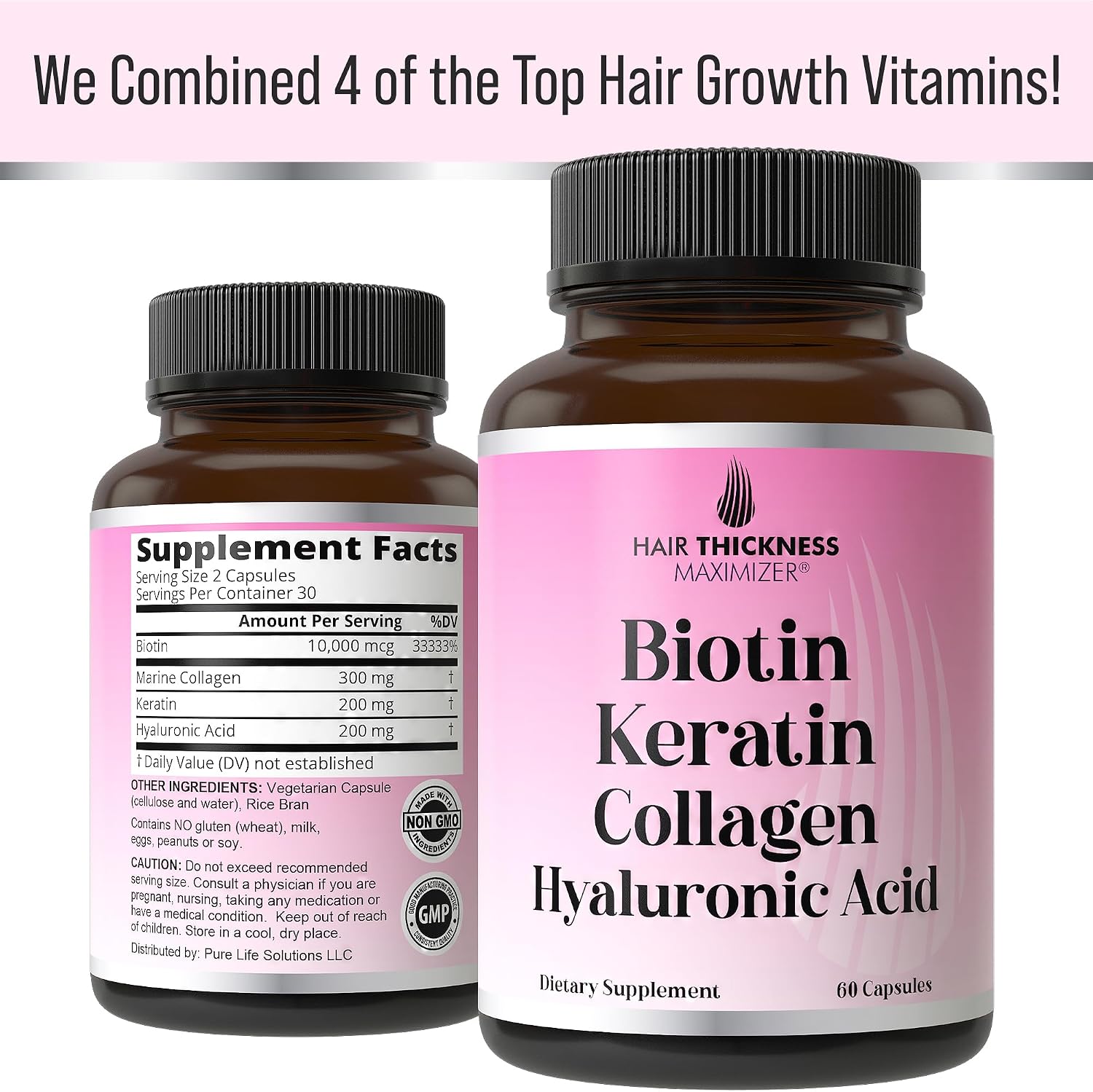Biotin + Keratin + Marine Collagen + Hyaluronic Acid, 4-in-1 Hair Health Supplements with 10000mcg Biotin Capsules, Thickening Complex for Women and Men with Hair Thinning - görsel 6