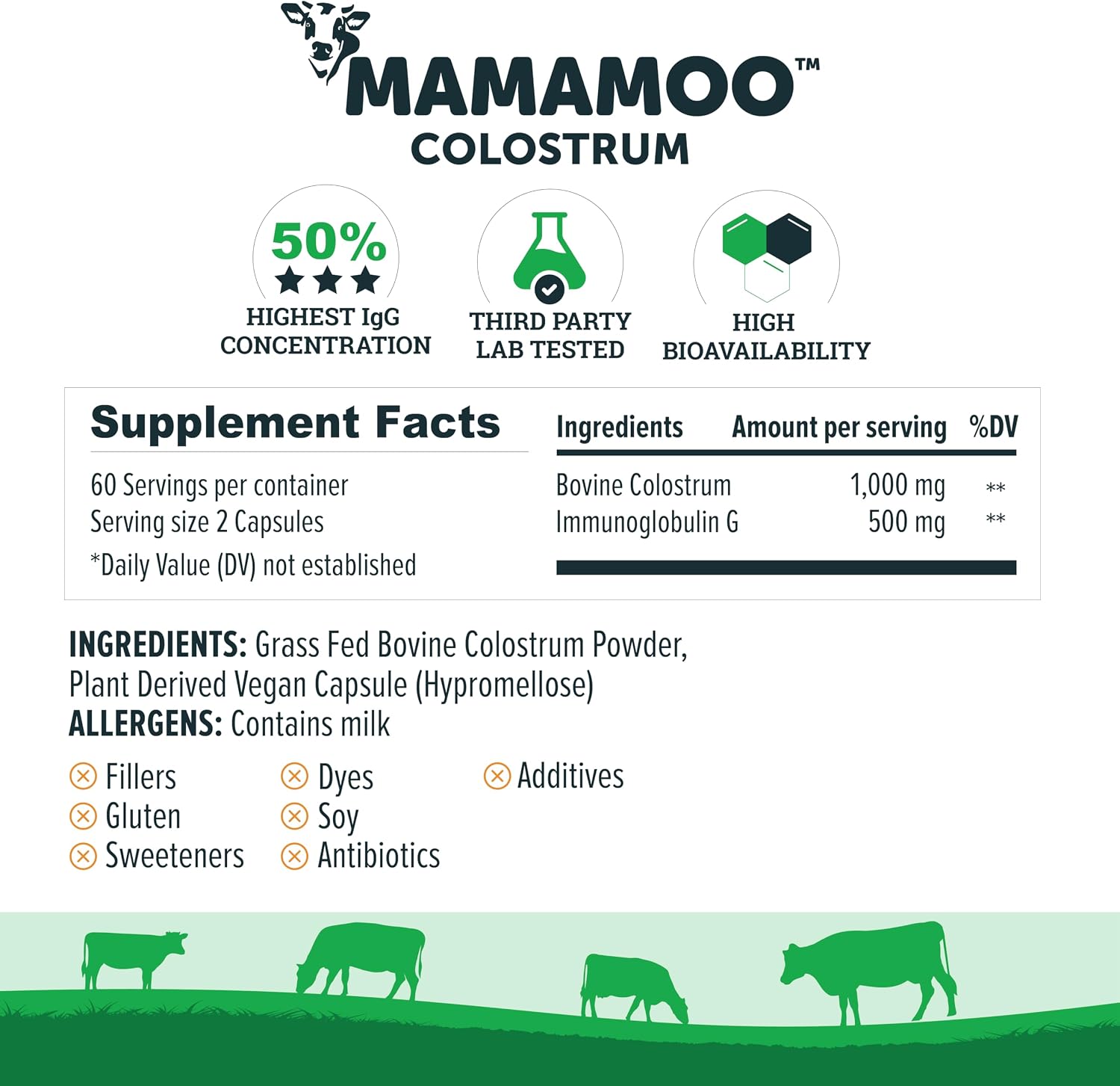 MamaMoo Colostrum Powder - Grass Fed, Non-GMO Verified, >50% IgG (120 Capsules) - görsel 2
