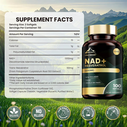 MEGNETA NAD Supplement with Trans Resveratrol – Boost NAD Levels, Energy & Healthy Ageing Support – 200 Soft gel capsules