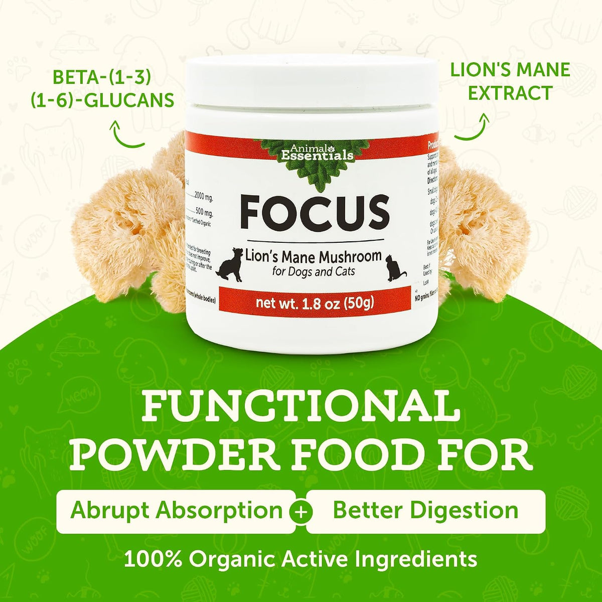 Focus Lion's Mane Mushroom Supplement for Dogs & Cats - görsel 3