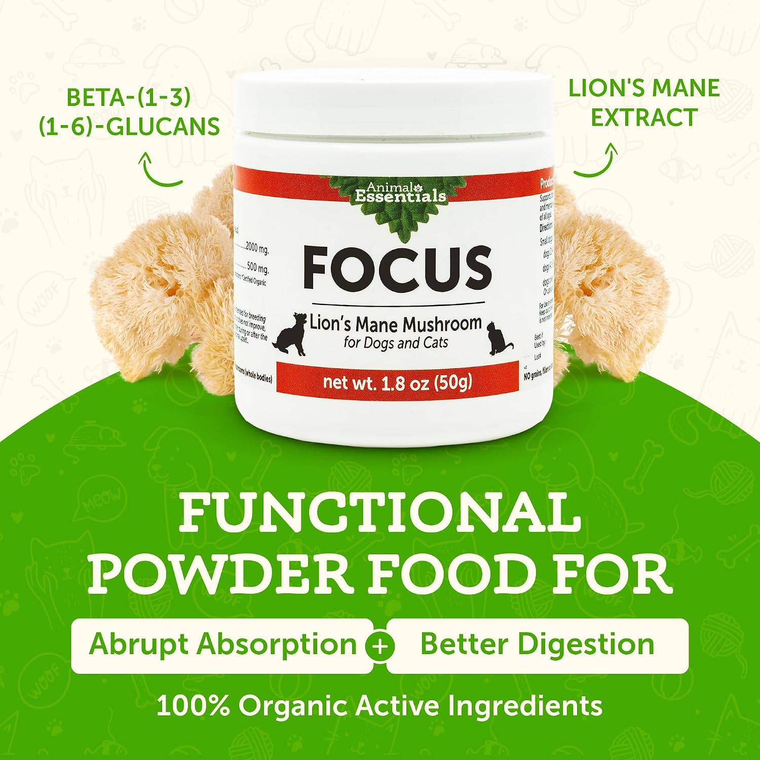 Focus Lion's Mane Mushroom Supplement for Dogs & Cats - görsel 3