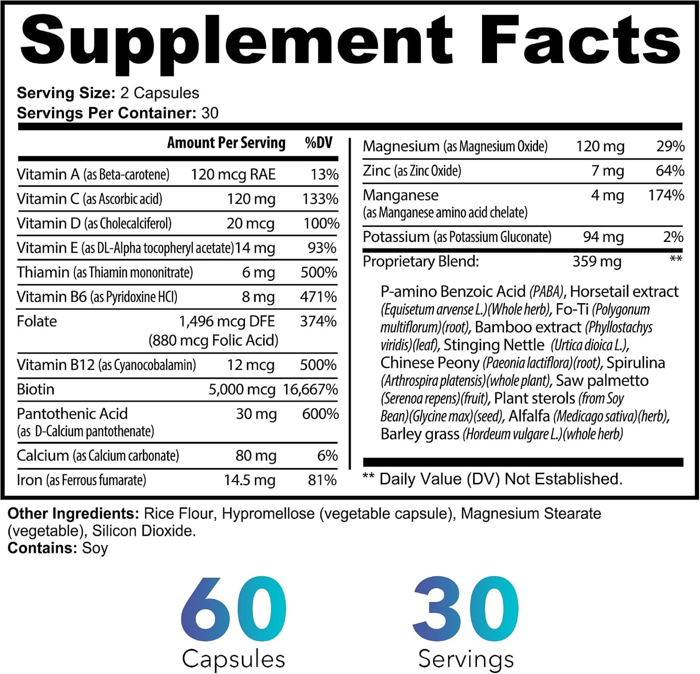 Veetify Hair, Skin and Nails Vitamins - Biotin and Herbal Complex, 60 Vegan Capsules - görsel 3