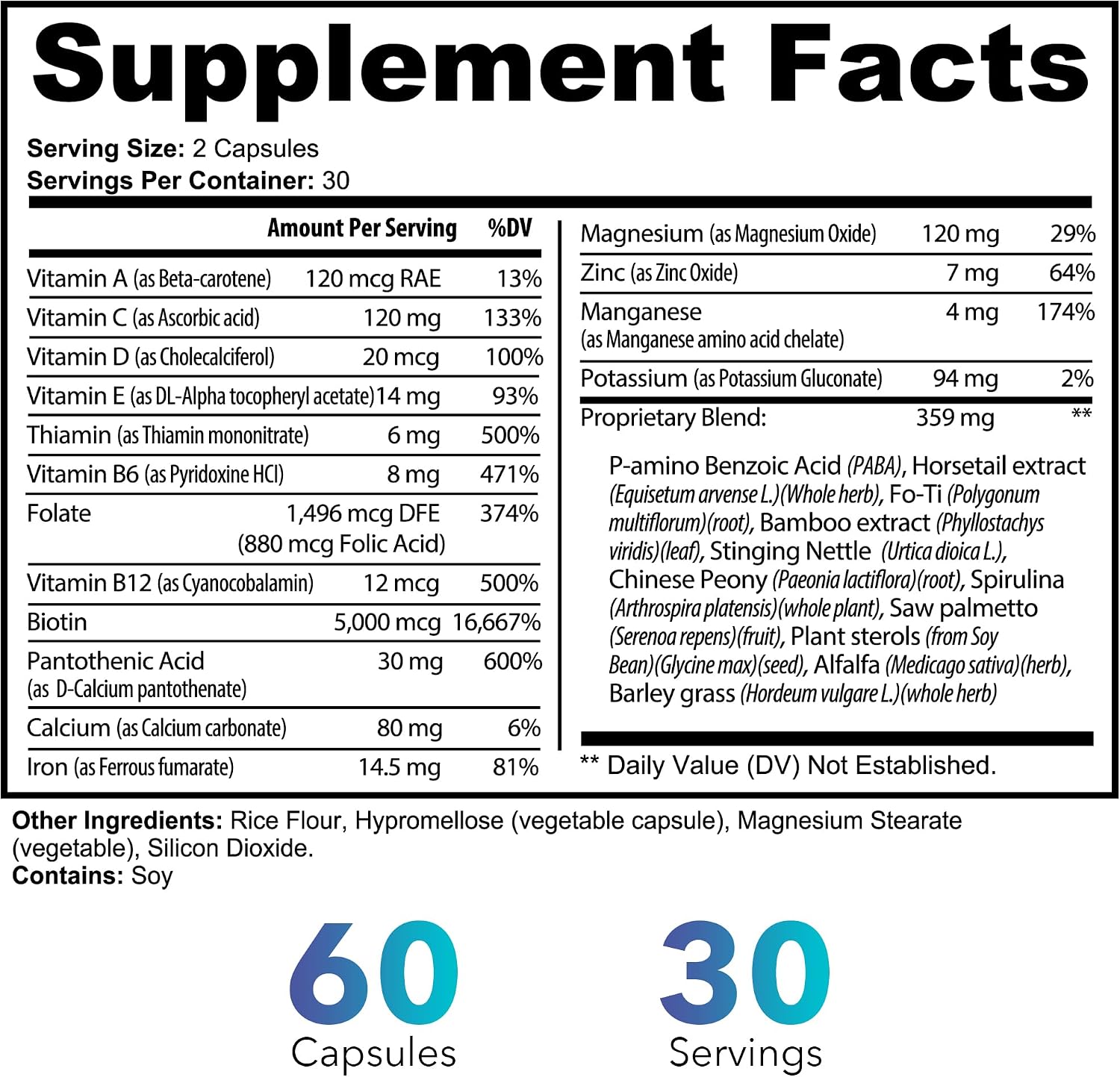 Veetify Hair, Skin and Nails Vitamins - Biotin and Herbal Complex, 60 Vegan Capsules - görsel 3